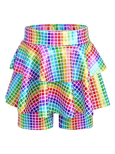 Kids Girls Shiny Metallic Dance Skirted Shorts Skater Culotte Bottoms Dancewear - Picture 45 of 77