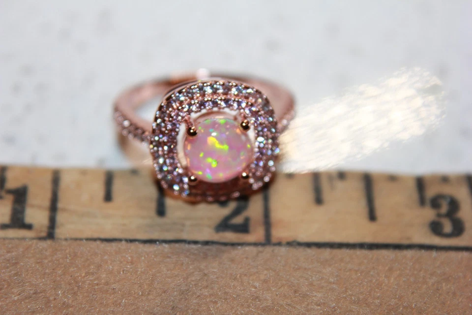 pink fire opal Cz ring 8.25 gemstone rose gold filled jewelry engagement band N - Image 2 of 4