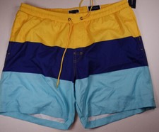 CLUB ROOM Yellow  Blue Stripe Stretch Swim Shorts NEW w/ Interior Mesh 2XL