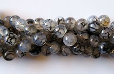 10mm Round Natural Gemstone Beads - Black Dragon Vein Agate