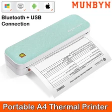 MUNBYN A4 Bluetooth Thermal Printer Portable Wireless Home Travel Mobile Printer