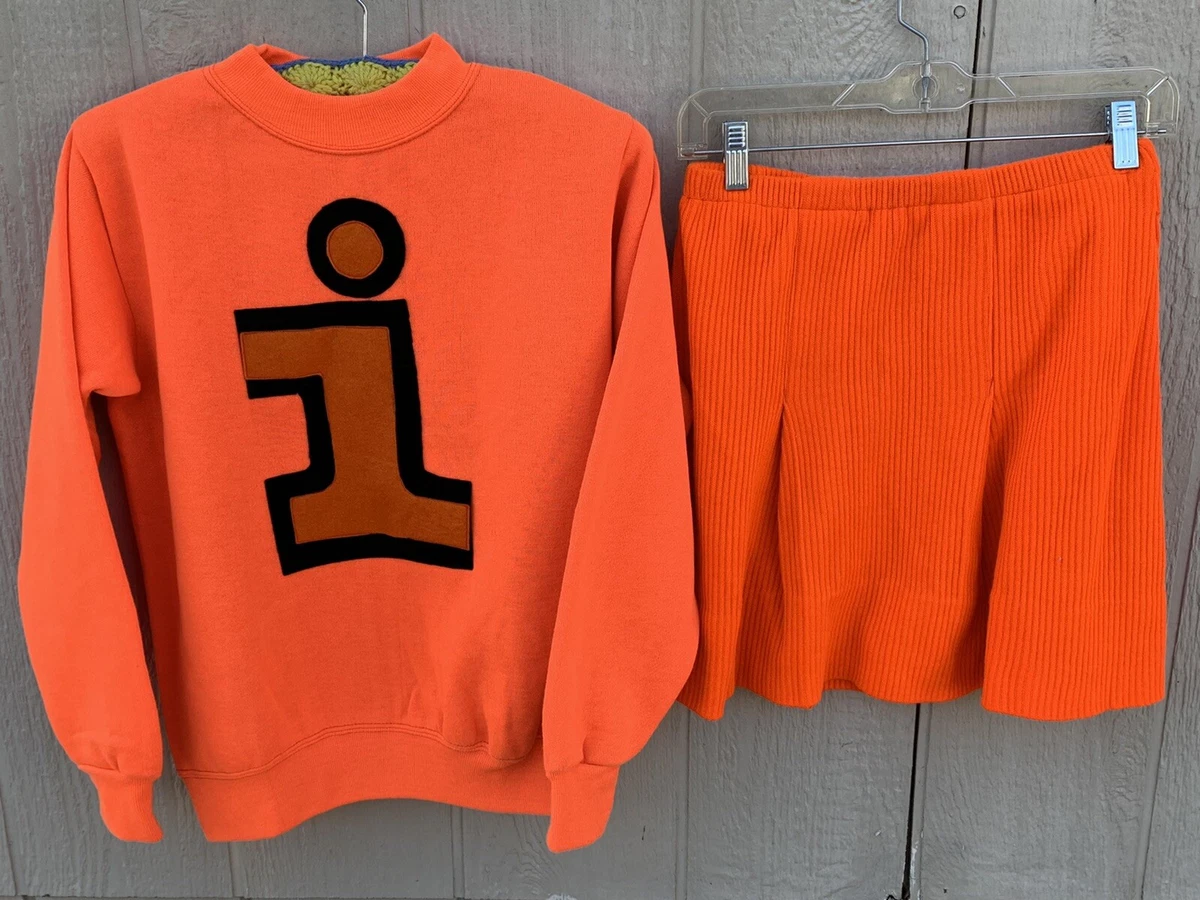 Vintage Glenbrooke bright orange sweatshirt with letter i orange mini skirt