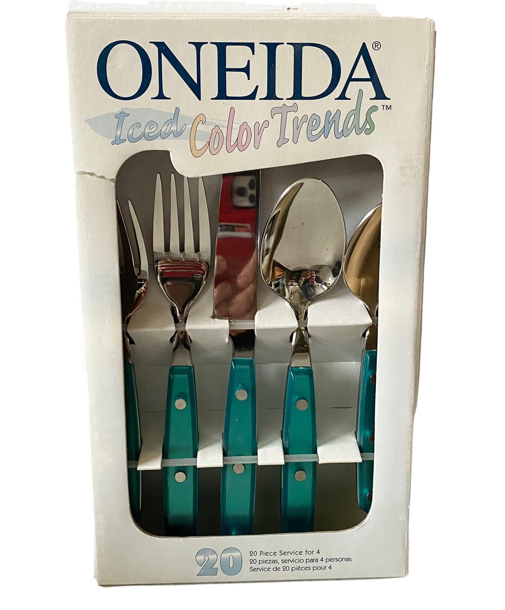 Oneida Iced Color Trends Flatware 20 PC SEA MIST Light Green