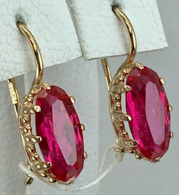 USSR Vintage Original Rose Gold Ruby (lab. created) Earrings 583 14K 3.85 g.
