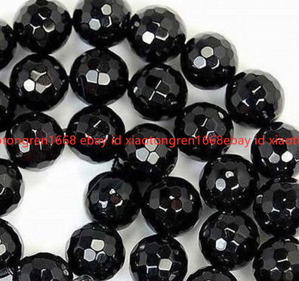 4-12mm Natural Black Onyx Agate Faceted Round Beads 15 Inch Strand