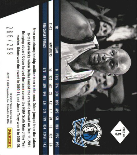 2011-12 Limited Dallas Mavericks Basketball Card #15 Lamar Odom/299 - Picture 2 of 2