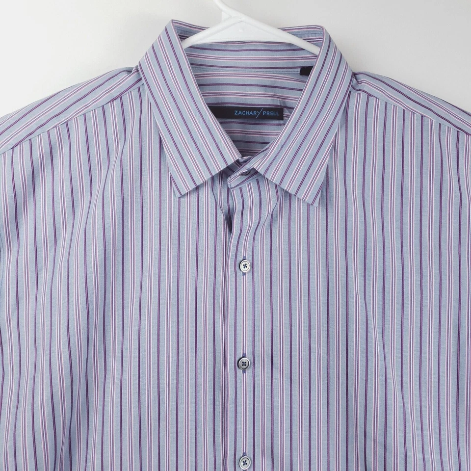 Zachary Prell Shirt Men XL Purple Pink Striped 100% Cotton Long Sleeve Button-Up - Image 3 of 4
