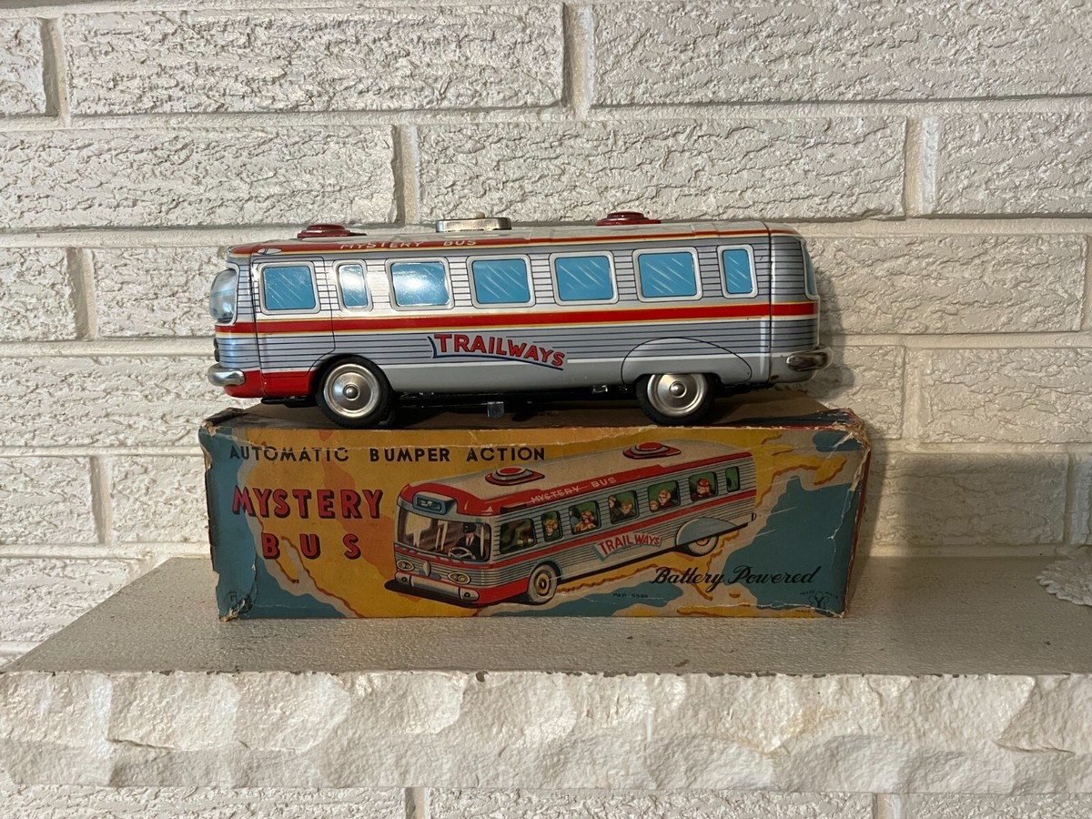 Antique Yonezawa Japan Tin Battery Op Trailways Mystery Bus in
