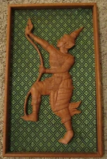 VINTAGE WOODEN HAND CARVED PRINCE RAMA THAILAND ASIAN MAN DANCING WALL ART