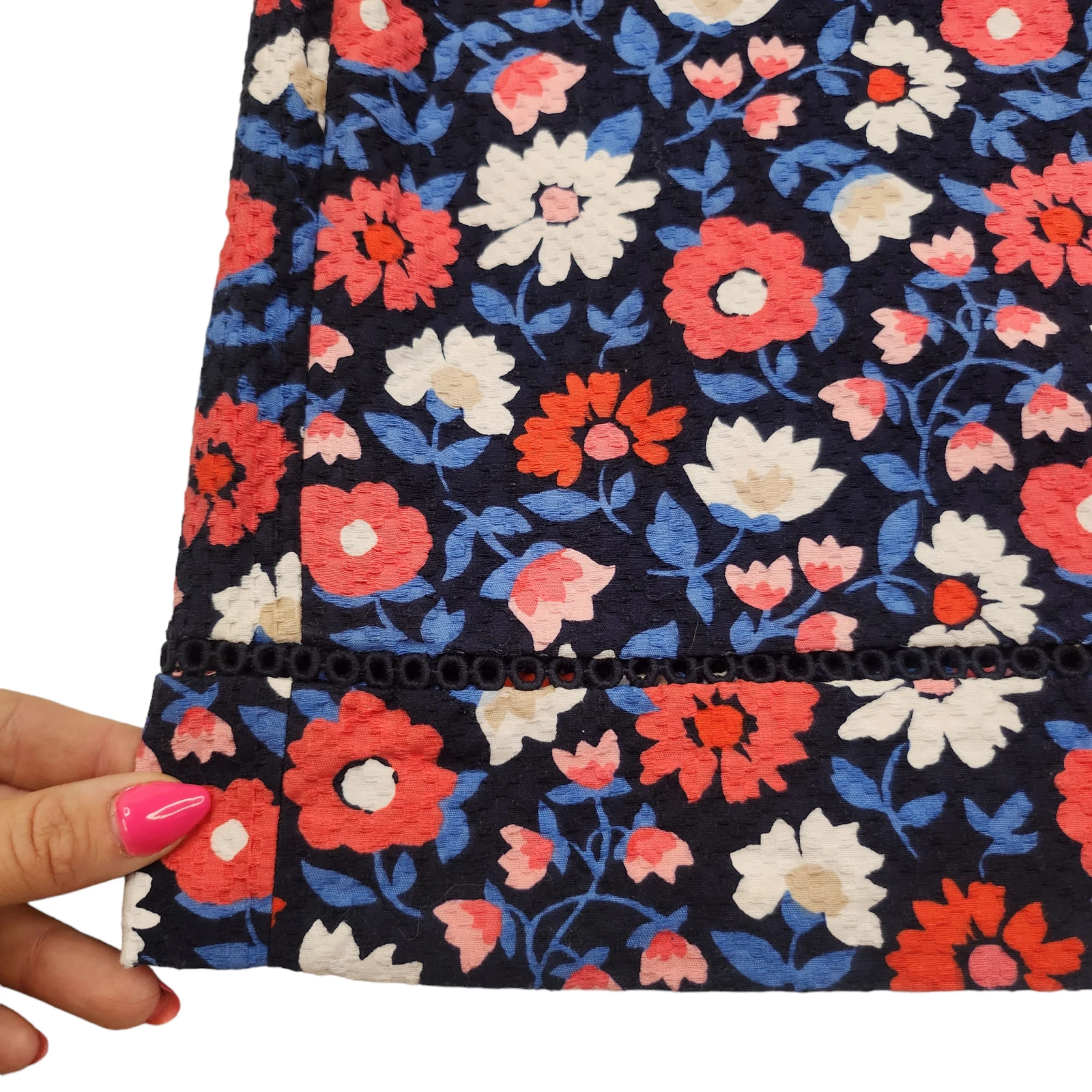 Abito Kate Spade 8 blu bianco rosa floreale collo a V ricamato pizzo gallop elegante