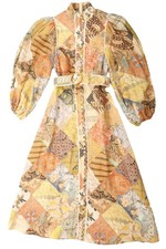 ZIMMERMANN MULTI LINEN MAXI DRESS 1 UK 10