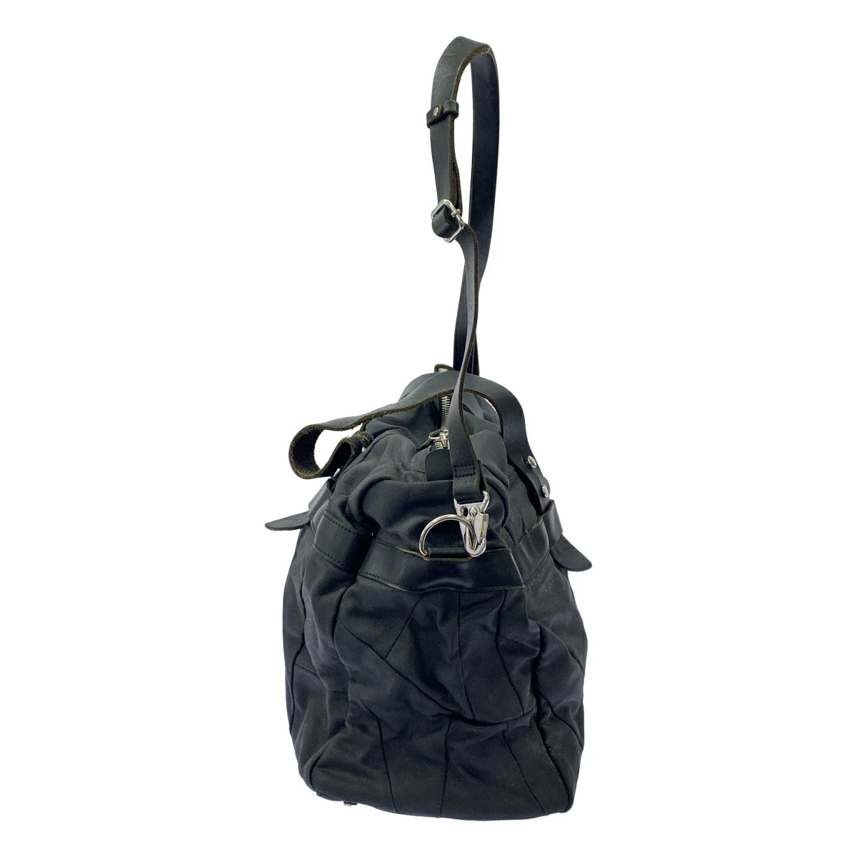Diesel Black Gold 2Way Coated Leather Canvas Boston Bag Black