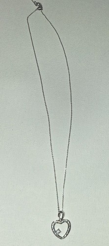 Sterling Silver 925 Open Heart Pendant Necklace CZ Accents 