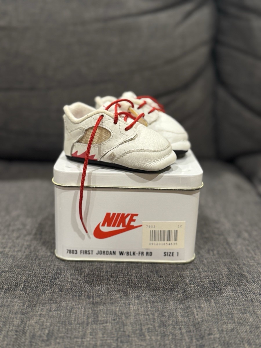 新品 90s ナイキ 1991 INFANT JORDAN COLLECTION Vintage 1991 First Jordan Baby Shoes Black/Red Size 2 #7789 in