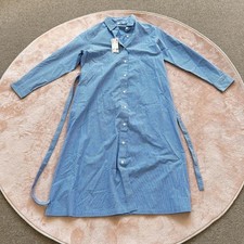 Brand New  UNIQLO Striped Cotton A-Line Shirt Dress Blue Size L From Japan
