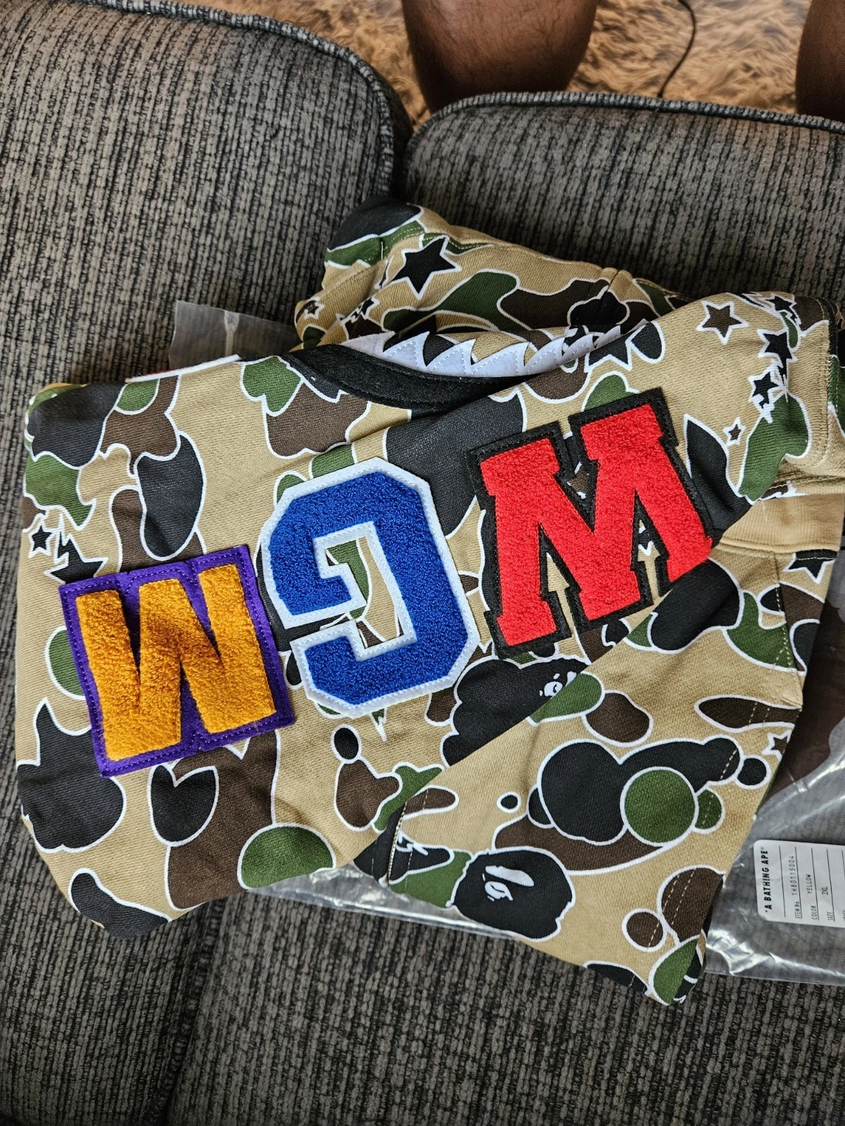 A BATHING APE (BAPE) Felpa con cappuccio e zip intera BAPE STA Camo Shark gialla ?1H80 115 004 taglia XXL spedizione?*NUOVA* ✅