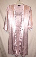 PajamaGram Blush Pink Satin Robe  Nightie Set Sz S Lace Trim Luxe Coquette Glam