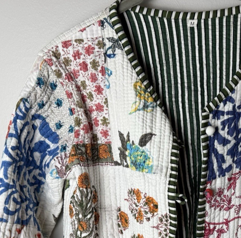 Patchwork Quilted Jacket Size Medium Button Front… - image 2