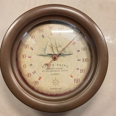 Vintage Timeworks Ralph Paine Brass Thermometer Boat Ship Nautical 