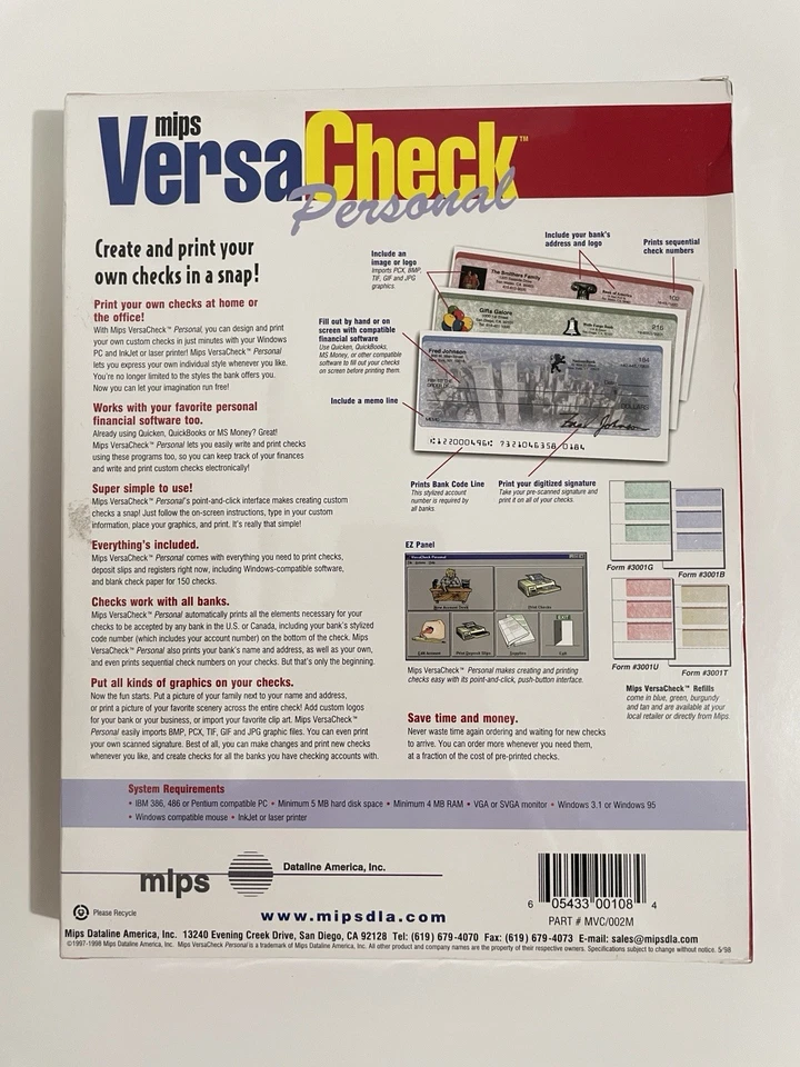 Mips VersaCheck Personal Custom Check Creation Software 3.5" Floppy w/150 Blank - Image 2 of 3