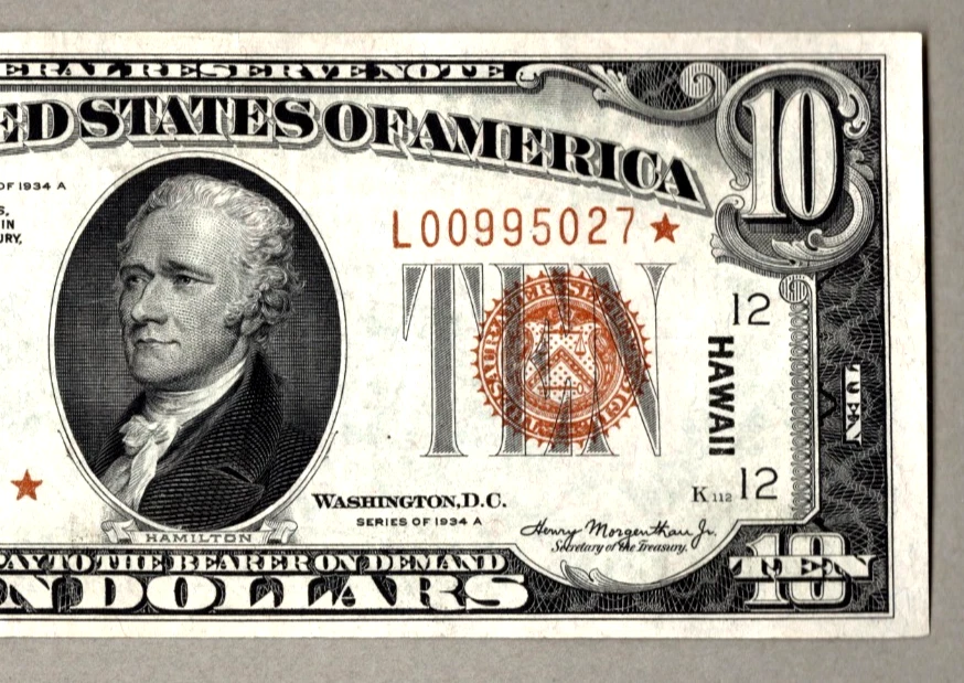 1934 A  $ 10🌴 HAWAII OVRERPRINT 🌴  ⭐ STAR NOTE ⭐  VF+ - Image 4 of 4