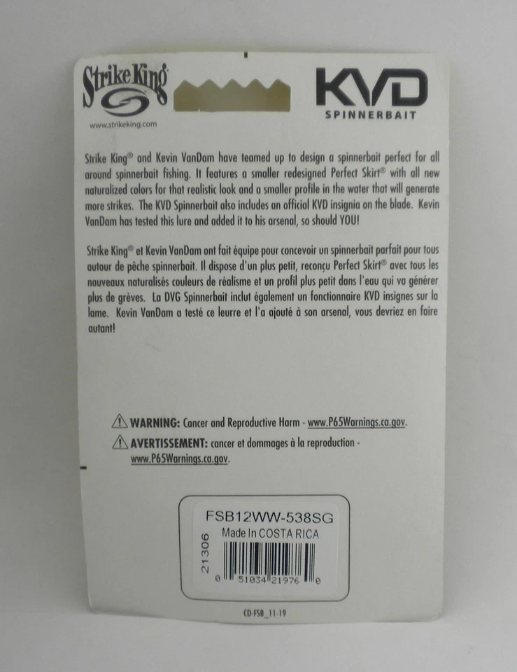 Strike King FSB12WW-538SG 1/2 oz KVD Finesse Spinnerbait Color Chartreuse Sexy S Foto 2 de 2