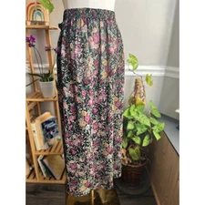 Vintage 90s Dark Floral Sheer Pleated Maxi Skirt Size Medium