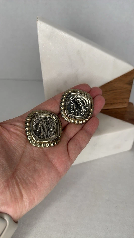 Винтажные серьги-клипсы Estate из серебра с золотыми краями в стиле французской монеты E29 - Изображение 4 из 4