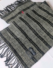 Polo Ralph Lauren 100 Lambswool Scarf Made in Scotland Grey Black Striped