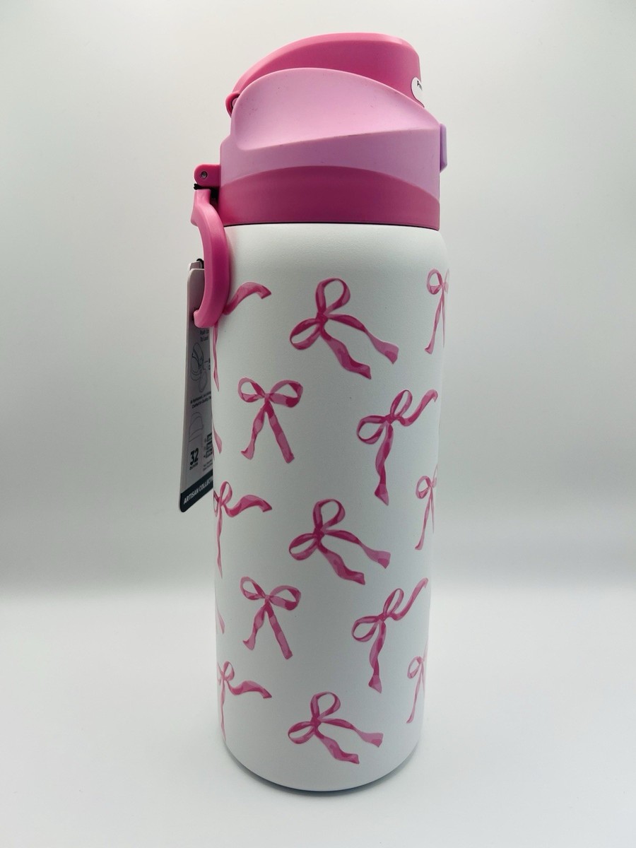 HydraPeak Pink Bow Water Bottle 32oz Insulated Leak Proof Carry