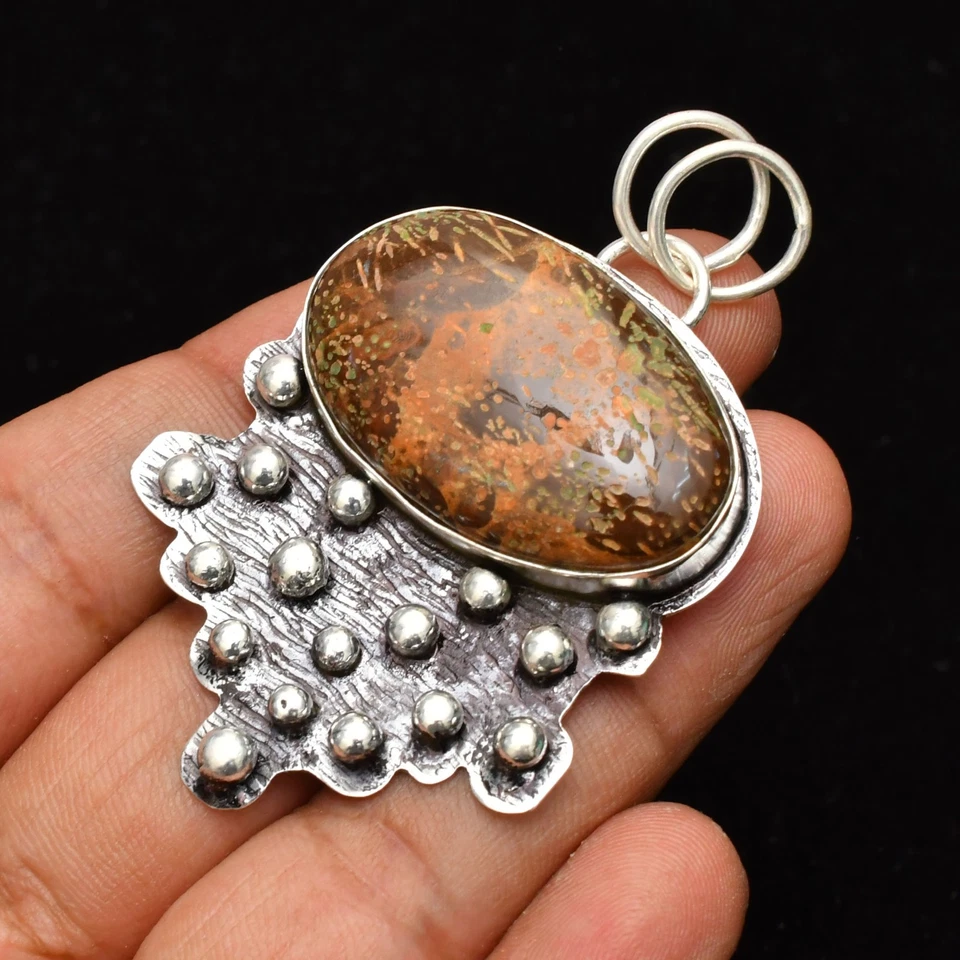 Colgante de joyería de plata de ley 925 hecho a mano con piedras preciosas de bronce de 2,59" Foto 2 de 4