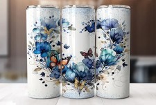 Blue flowers tumbler sublimation 20oz Skinny