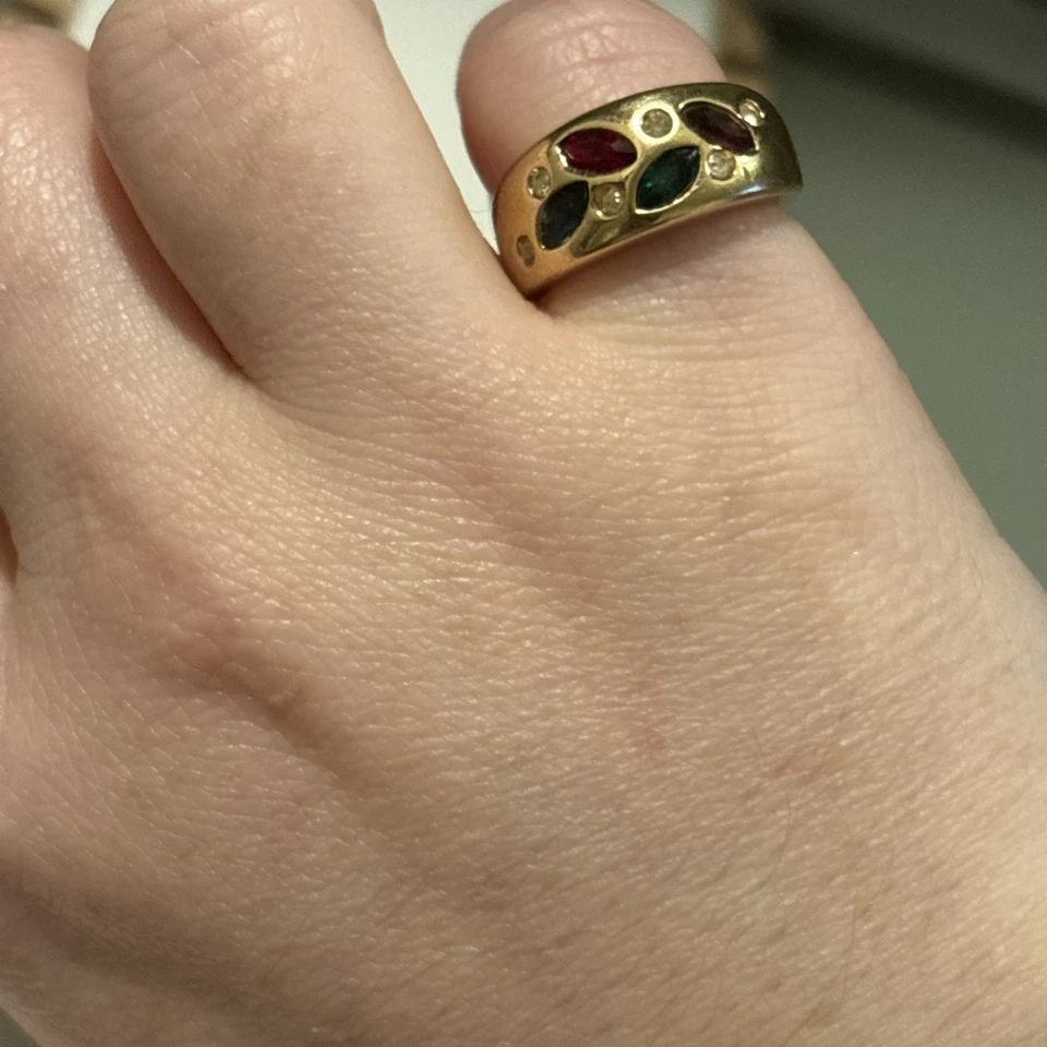 Anillo Vintage Oro 18k Piedras Preciosas Talla 5 Zafiro, Rubí, Amatista, Esmeralda Foto 3 de 4