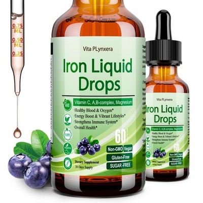 Liquid Iron Supplement for Women Men & Kids, Vegan Iron Drops with Vitamin C ...