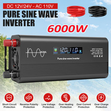 3000W 6000W Pure Sine Wave Power Inverter Converter DC 12V 24V to 110V US STOCK