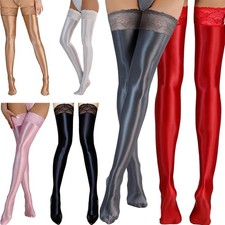 Women Over Knee Long Socks Cosplay Elastic Smooth Lace Edge Thigh High Stockings