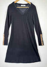 Able Dress Small Black Gray Long Sleeve V Neck Boho Embroidered Trim Made in USA