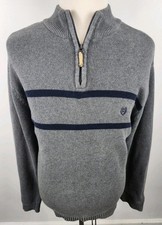 Chaps Men's XL Gray Stripe 1/4 Zip Pullover 100 Cotton Warm Sweater
