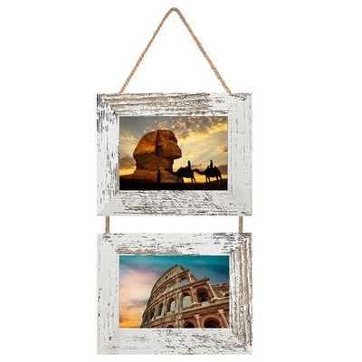 5x7 Picture Frame Collage Wall Decor Hanging 2 Opening Rustic White Display