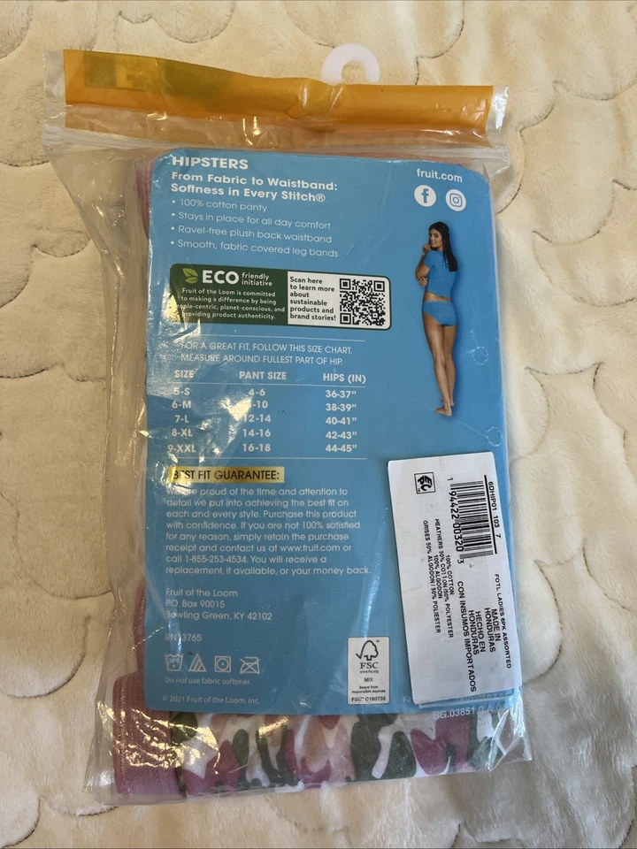 Fruit Of The Loom Cotton Hipsters Underwear Women’s L Sz 12 6 Pack Pink 7 New - Image 4 of 4