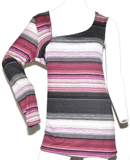 K. Jordan Women's One Shoulder Stripe Top in Pink & Black, Large