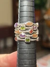 Vintage Multi Gemstone 5 Row Confetti Ring 925 Sterling Silver Ring Designer