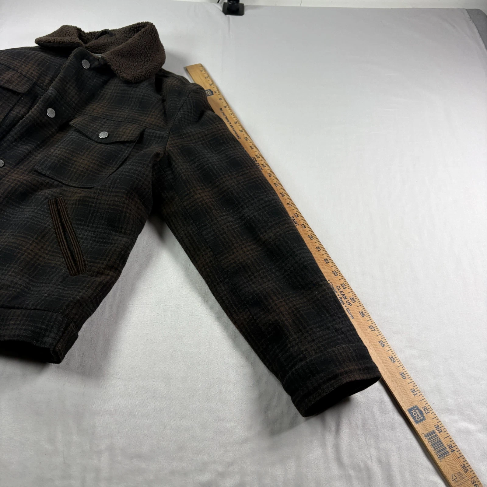 Johnston Murphy Jacket Mens L Plaid Wool Blend Fleece Lined Coat Elbow Patch  image 6