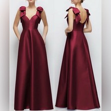 NEW ALFRED SUNG Bow Detail Cabernet Red Ball Gown Sz 14