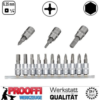 11 tlg Stecknuss Set 1/4'' Ratsche Kreuz Schlitz Bits Für Inbus Schraube KD10240