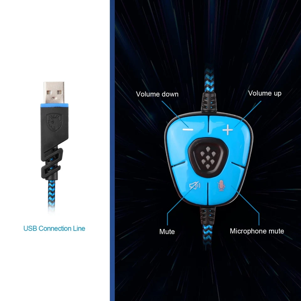 SADES SA902 Stereo Gaming Headset 7.1 USB Surround Sound PC Headsets Over-Ear... - Image 2 of 4