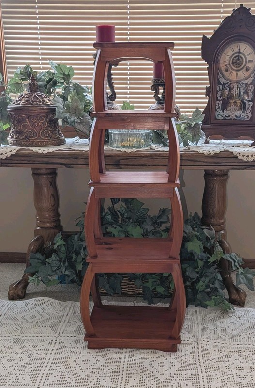 Vintage 38" Unique Shelf Stand Wood 5 Tier Farmhouse Cottagecore Rustic Decor