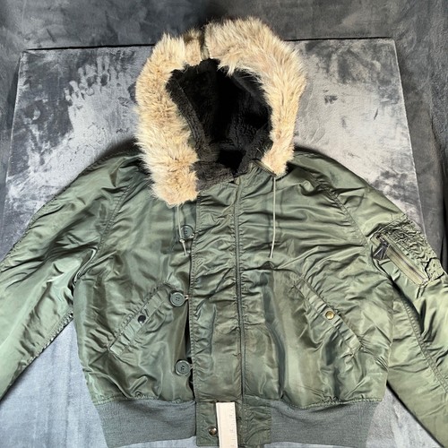 Vintage 70s USAF N-2B Flight Jacket Mens XL Green Fur Hood Vietnam 1972
