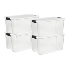Sterilite 70 Qt Clear Plastic Stackable Storage Bin with Latching Lid, 4 Pack