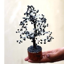 Black Onyx 300+ Gemstones SIlver Branch Tree Decor 10.5" GW